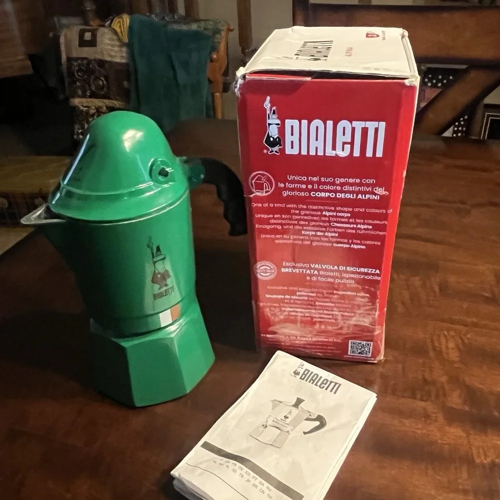 Bialetti Alpina 3-Cup Moka Pot Stovetop Espresso Maker Green Rare w/ Box Manual